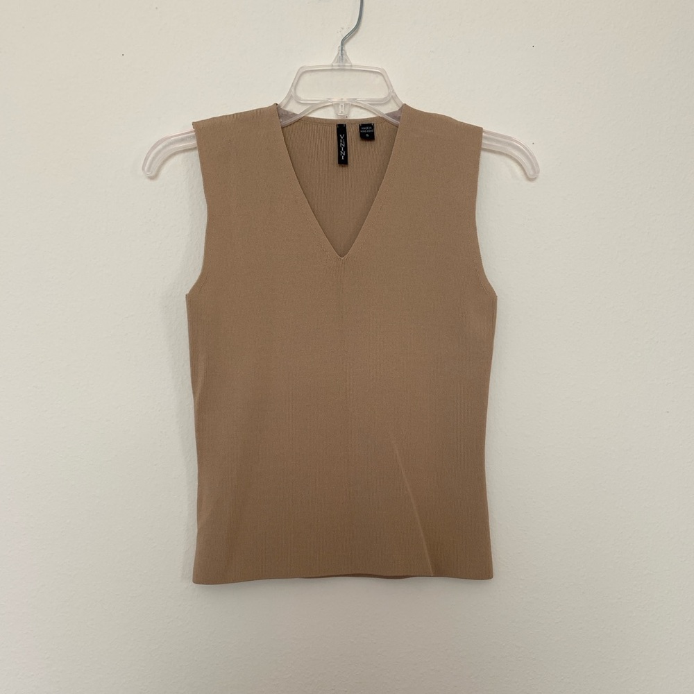 Beige Sleeveless V-Neck Top
